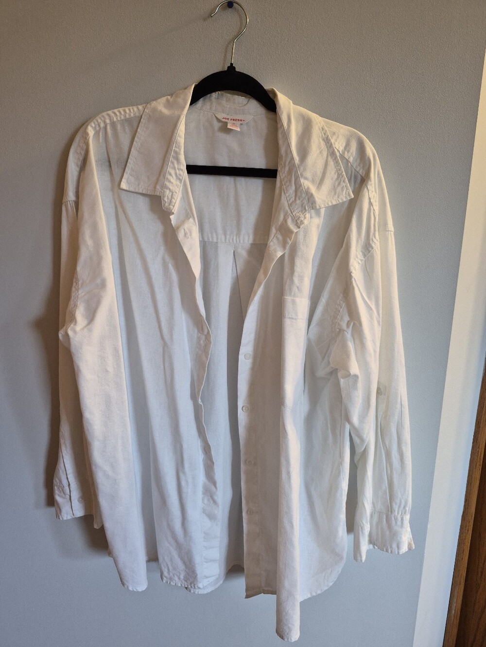 Joe Fresh Plus White Long Sleeve Button Down Shirt Linen Blend Size 2X